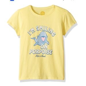 Life is Good Womens T-Shirt Yellow I'm Smiling On Porpoise Short Sleeve Cool Tee